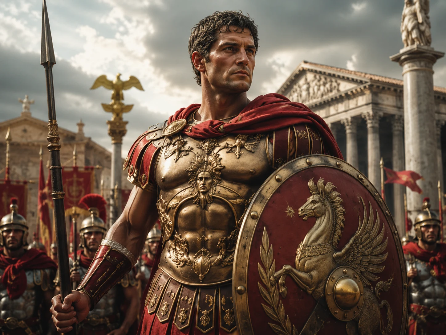 Photo-realistic Roman mythology temple and statue scene